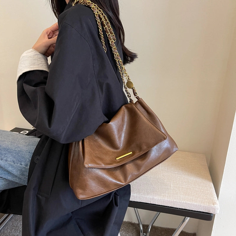 Women's Large Pu Leather Solid Color Streetwear Square Magnetic Buckle Shoulder Bag
