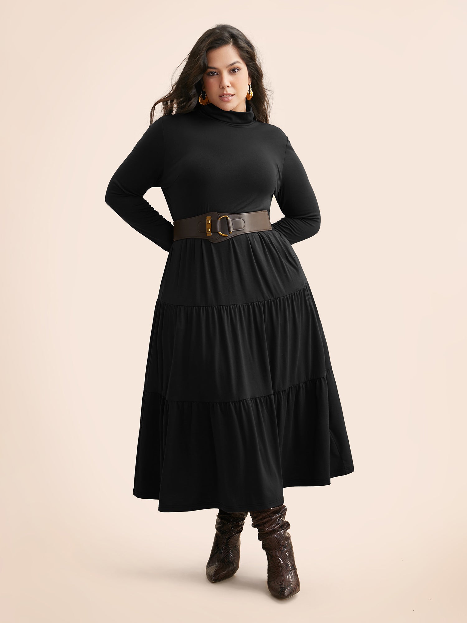 Supersoft Essentials Funnel Neck Tiered Midi Dress