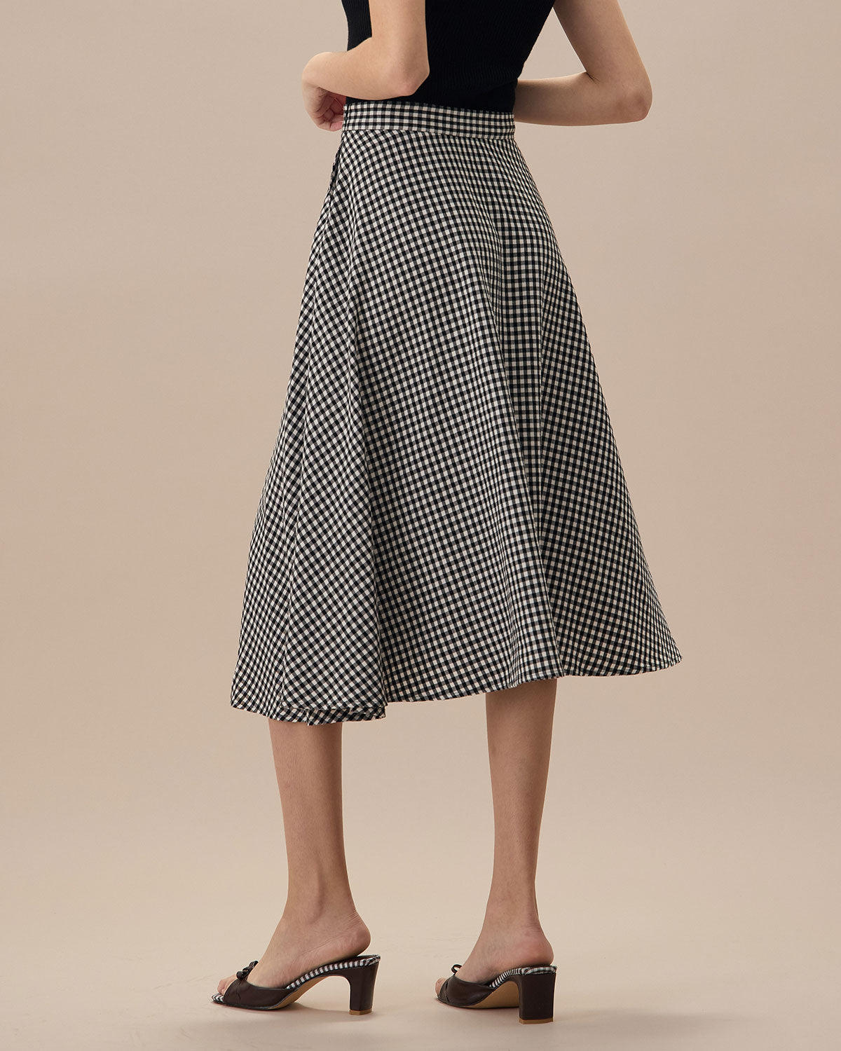 The Black High Waisted Plaid Pocket Midi Skirt