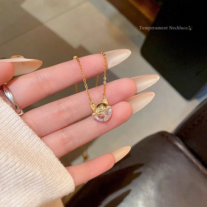 Minimalist Heart Shape Bow Knot Titanium Steel Inlay Zircon Pendant Necklace