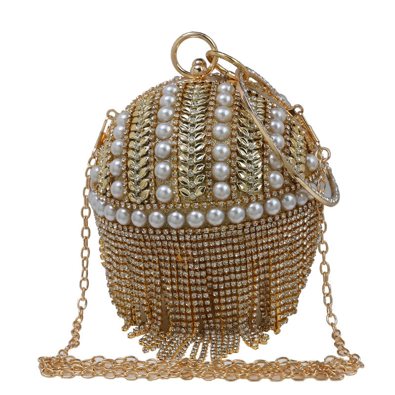 Gold Silver Pu Leather Metal Solid Color Round Evening Bags