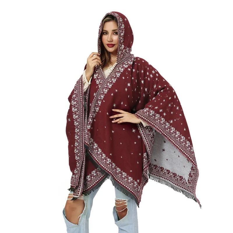 New Poncho Shawl In Stock Hooded Split Knitted Shawl Cashmere-like Warm Scarf For Women