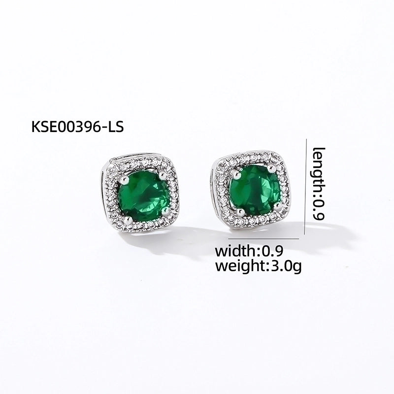 1 Pair Casual Minimalist Square Inlay Copper Zircon Silver Plated Ear Studs
