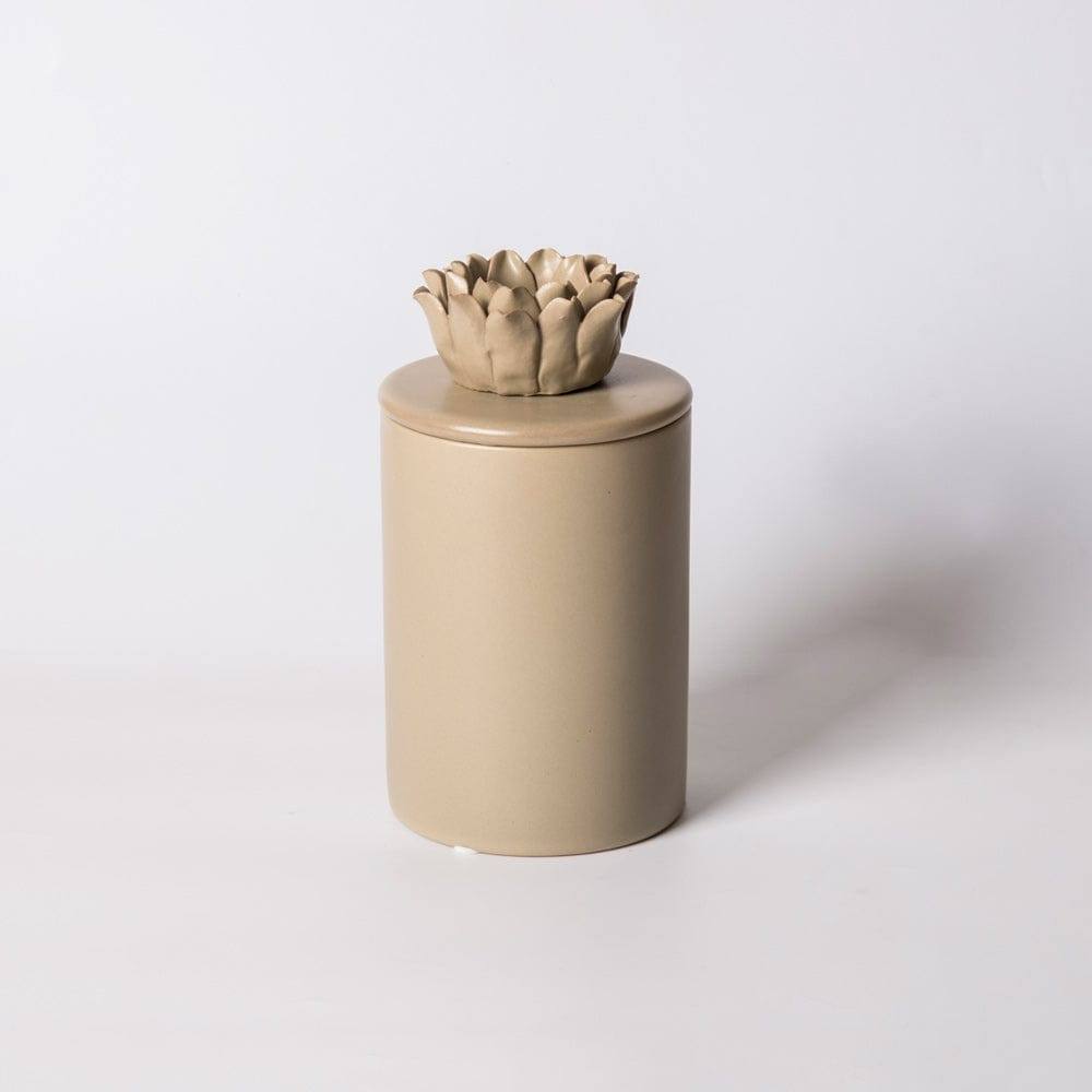 Lotus Decorative Ceramic Jar - Beige