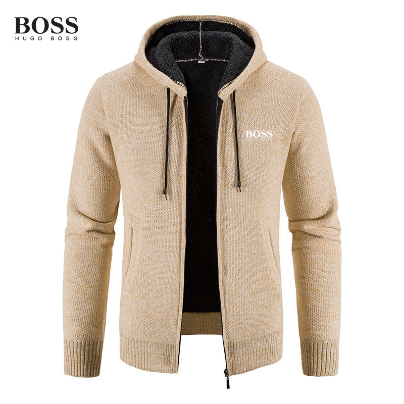 BOSS MEN-S ZIP UP HOODED COTTON SWEATER COAT