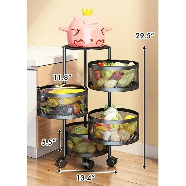 4 Tier 360 Degree Rotating Storage Rack-(5288)Round Black