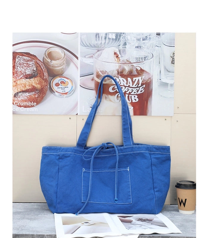 Women's Large Canvas Solid Color Basic Open Canvas Bag