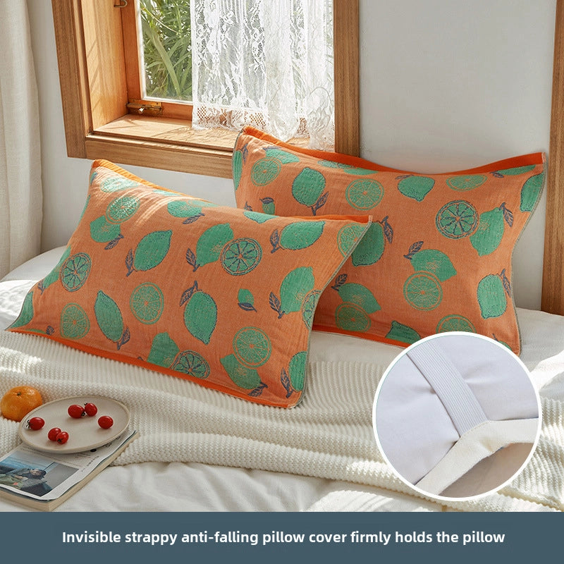 Four-layer Cotton Gauze Pillow Towel Elastic Band Fixed Anti-shedding Adult Pillow Turban Season Couple Cover Towel