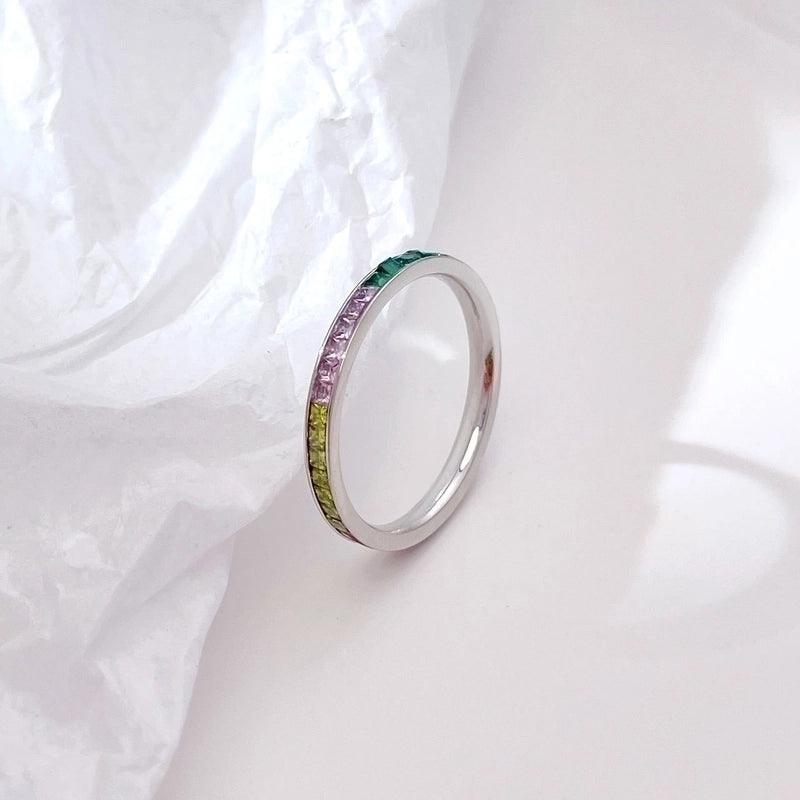 Minimalist Round 304 Stainless Steel Zircon White Gold Plated Gold Plated Plating Inlay Rings