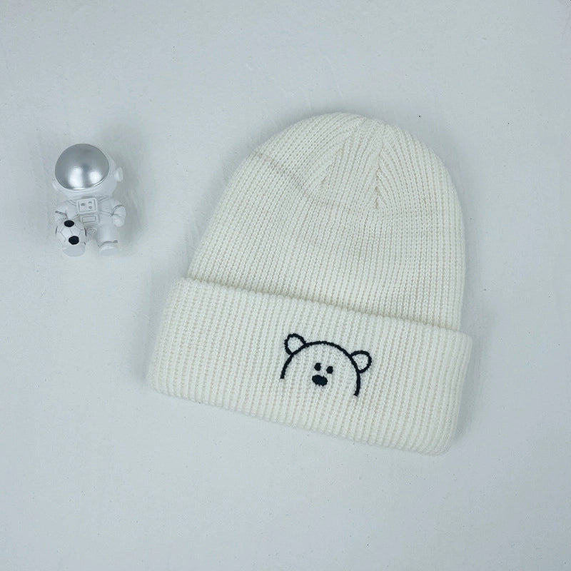 Children Unisex Cute Bear Embroidery Wool Cap