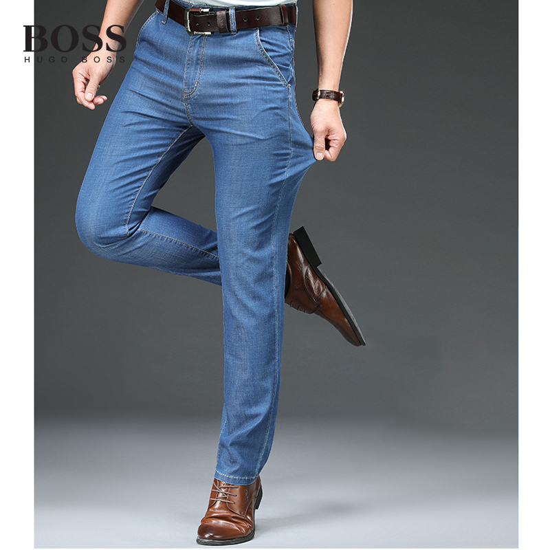 BOSS Men-s loose straight leg Tencel jeans