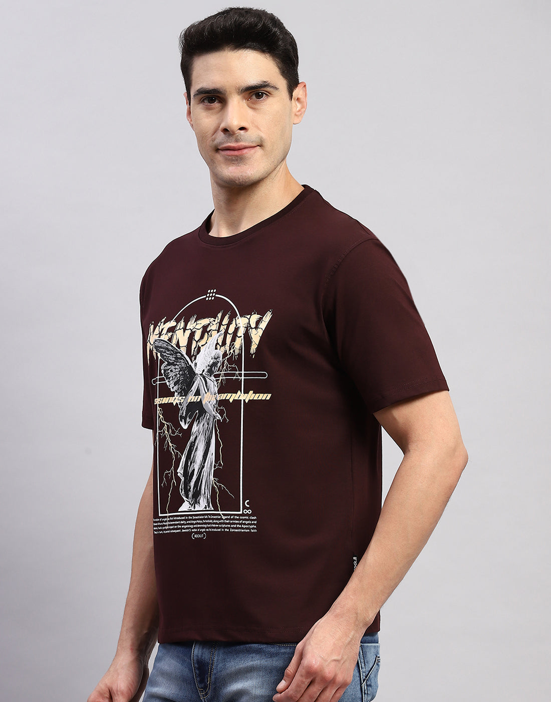 Men Maroon Printed Round Neck Half Sleeve T-Shirt