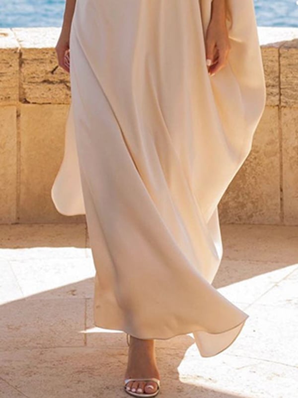 Batwing Sleeves Loose Solid Color Split-Joint One-Shoulder Maxi Dresses