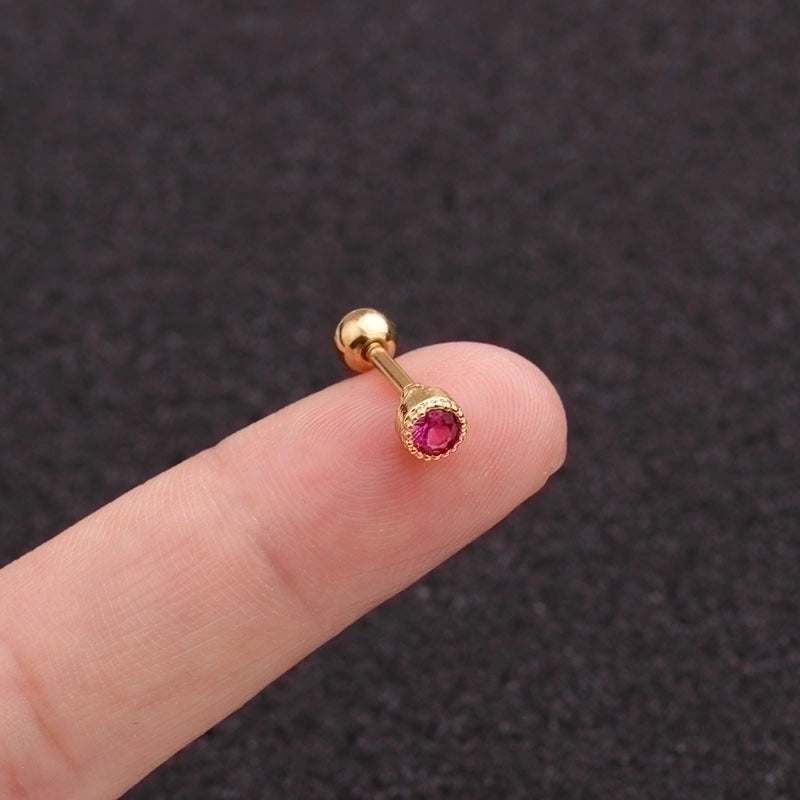 1 Piece Ear Cartilage Rings & Studs Minimalist Round 316L Stainless Steel  Copper Inlay Zircon
