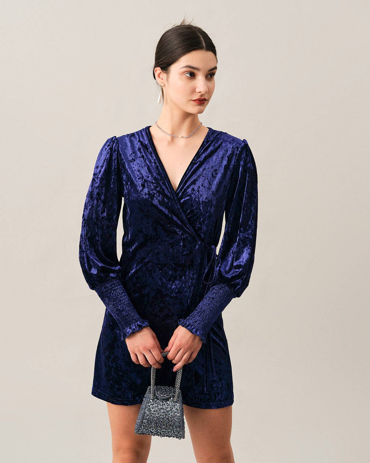 The Velvet Wrap Long Sleeve Mini Dress