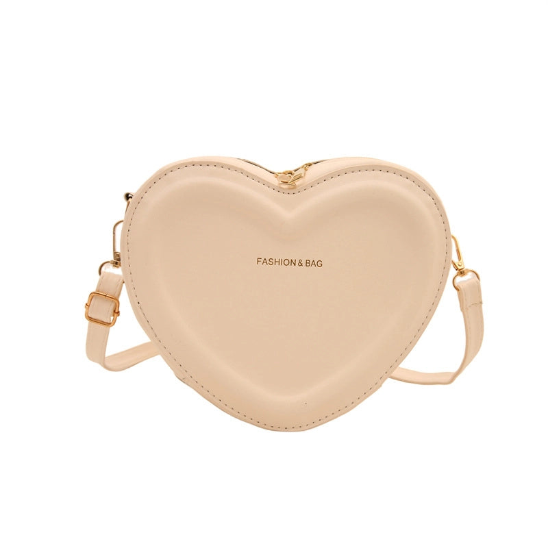 Women's Pu Leather Solid Color Cute Sewing Thread Heart-shaped Zipper Crossbody Bag