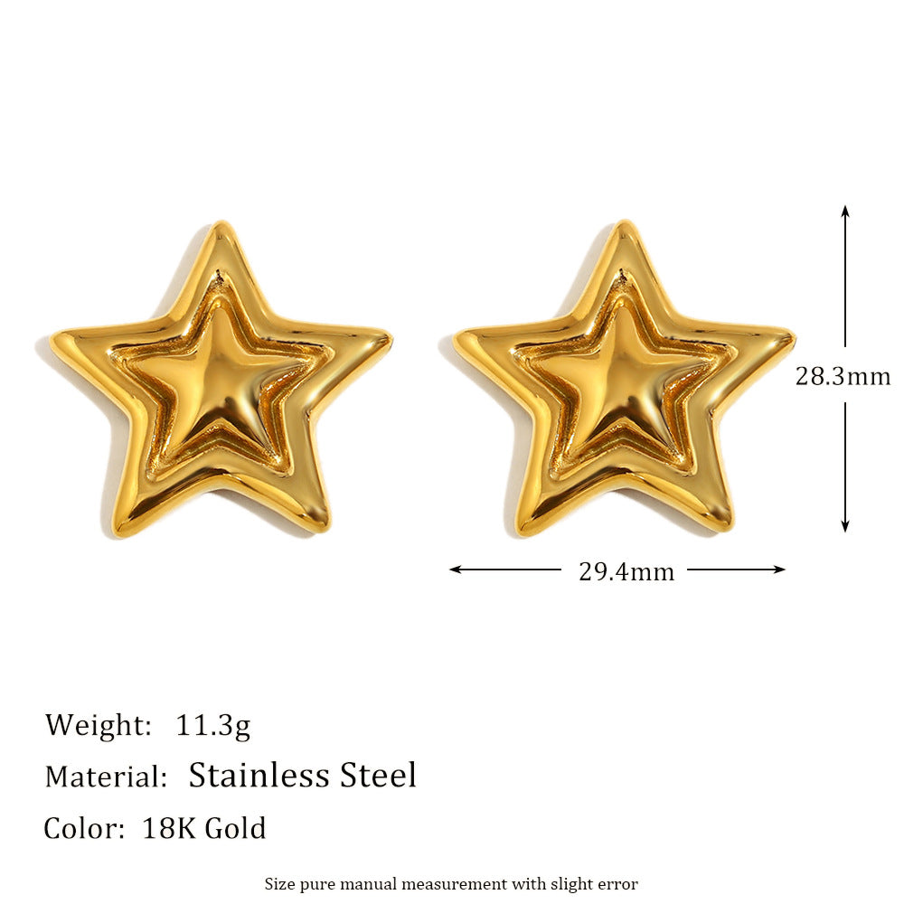 Personalized Fashion Stainless Steel 18K Gold Plated Oil Drop Shell Pearl Flower Five-Pointed Star Earrings
