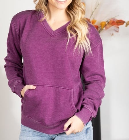 FINAL SALE⚡12 Packs for $24.99⚡ - Door Buster!Pigment Dyed Cozy Campfire V-Neck Sweatshirt (Multiple Colors)