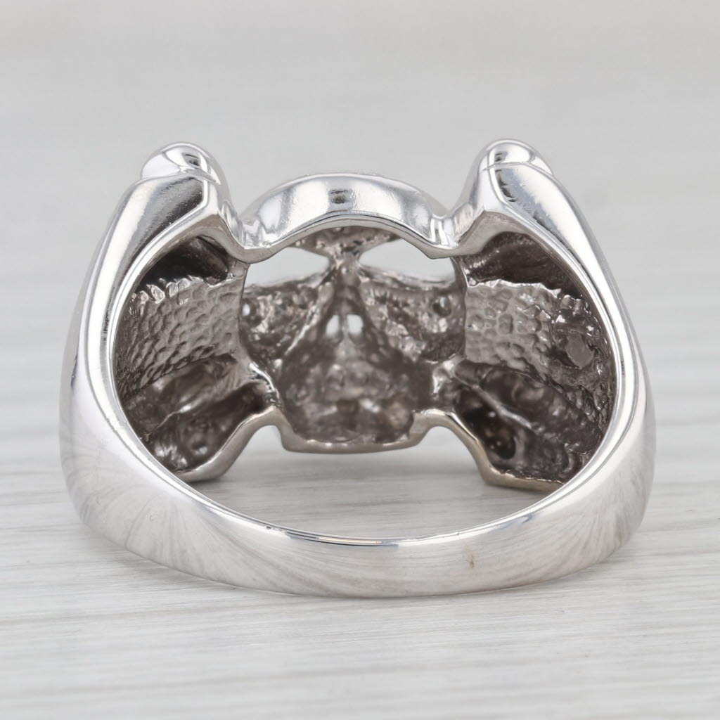 0.15ctw Diamond Skull Cross Bones Ring 14k White Gold Size 12.25 Biker