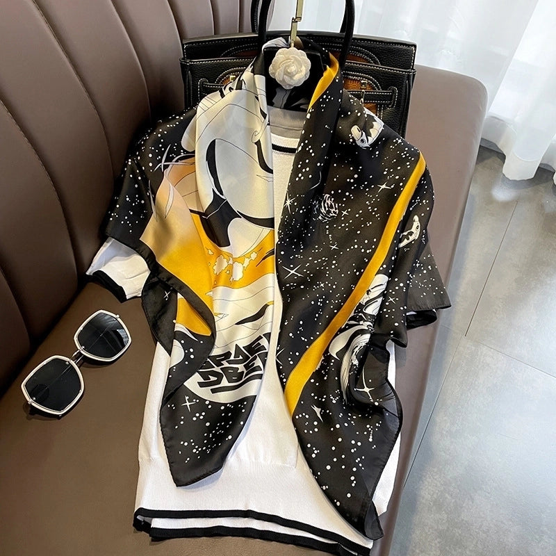 Pegasus Stars Print Simulation Silk Shawl 90cm Large Square Scarf