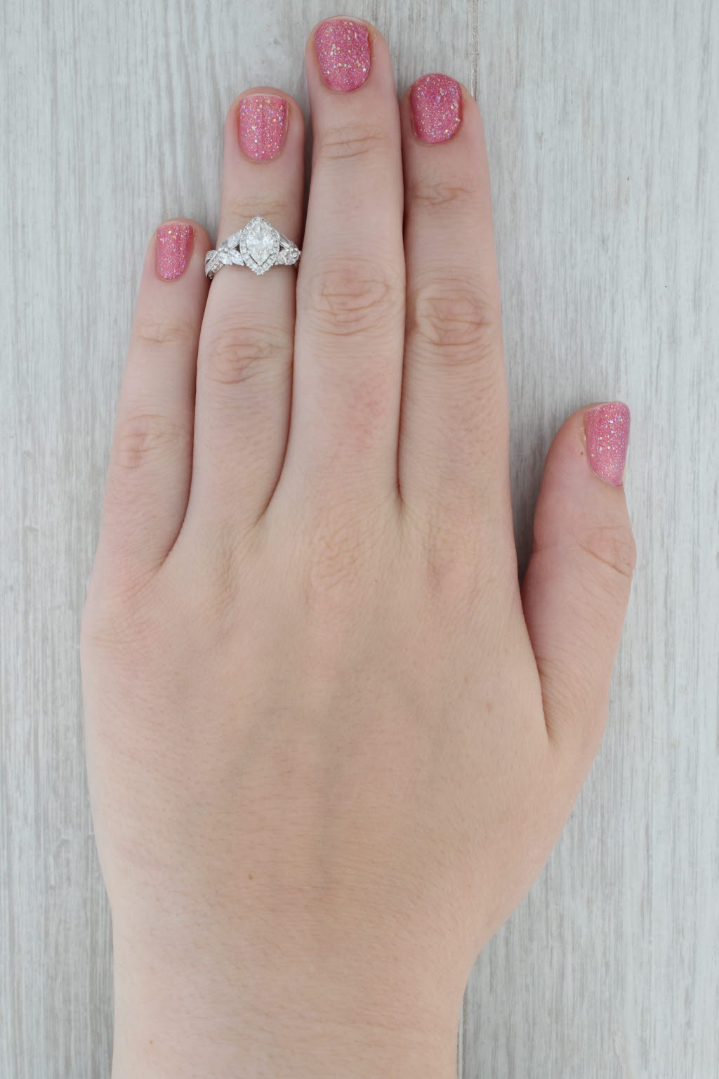 Neil Lane 1.34ctw Marquise Halo Engagement Ring 14k White Gold Size 4.25