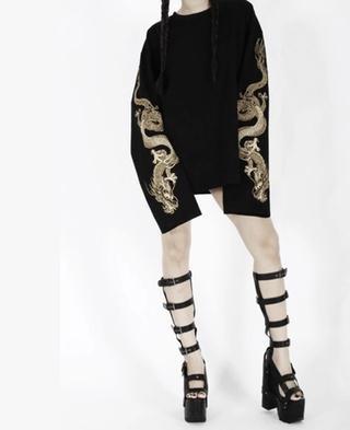 Dragon Embroidered Extended Sleeve Top