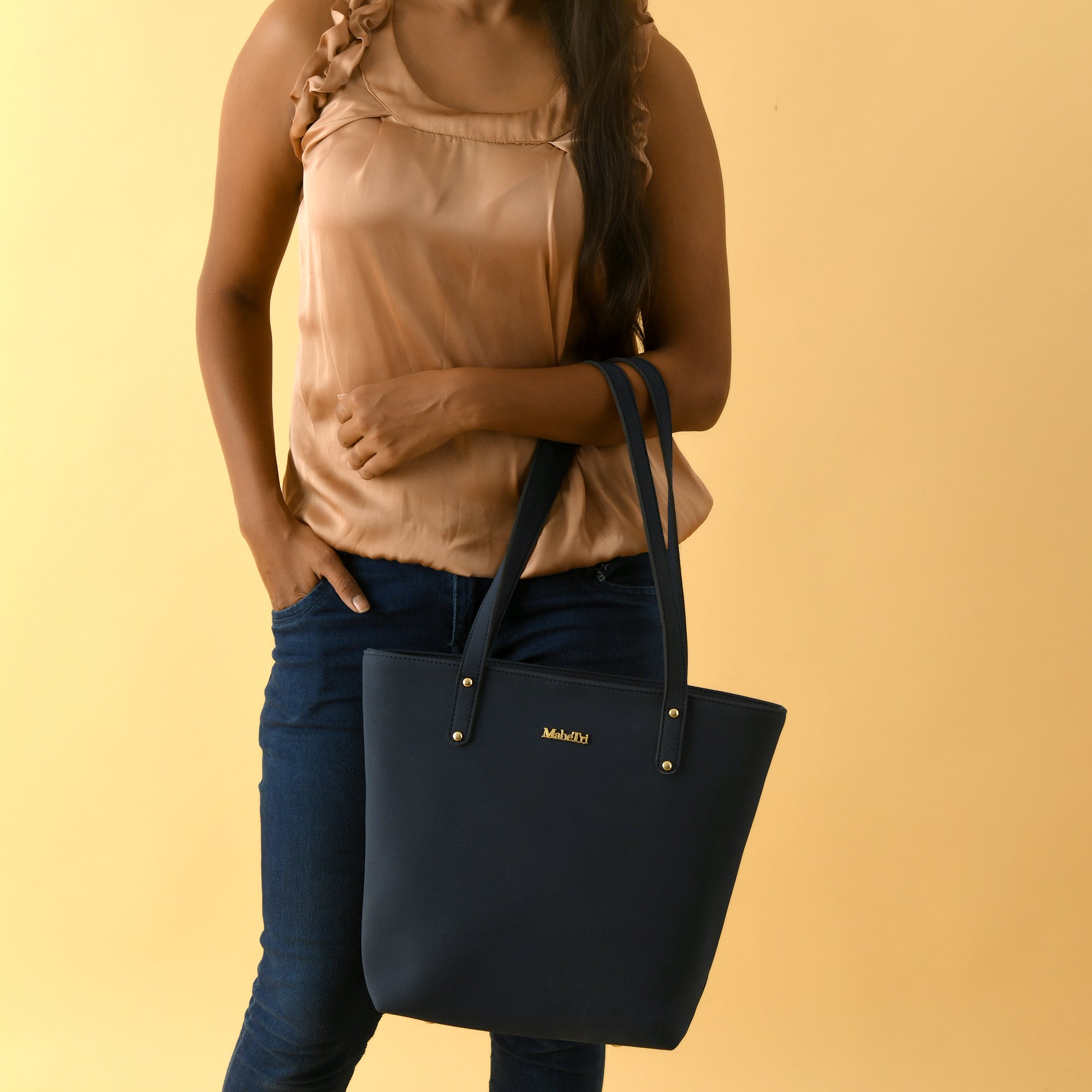 Era Vegan Leather Tote- Navy Blue