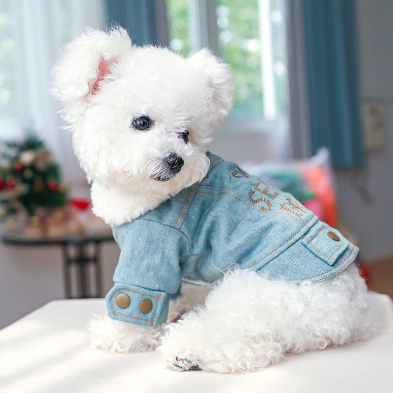 Letter Printed Fleece Denim Pet Coat