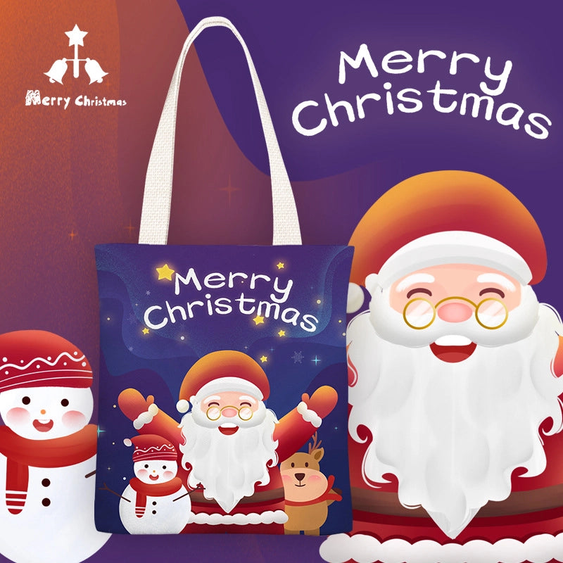 Christmas Women's Medium Canvas Santa Claus Cute Zipper Shoulder Bag Tote Bag