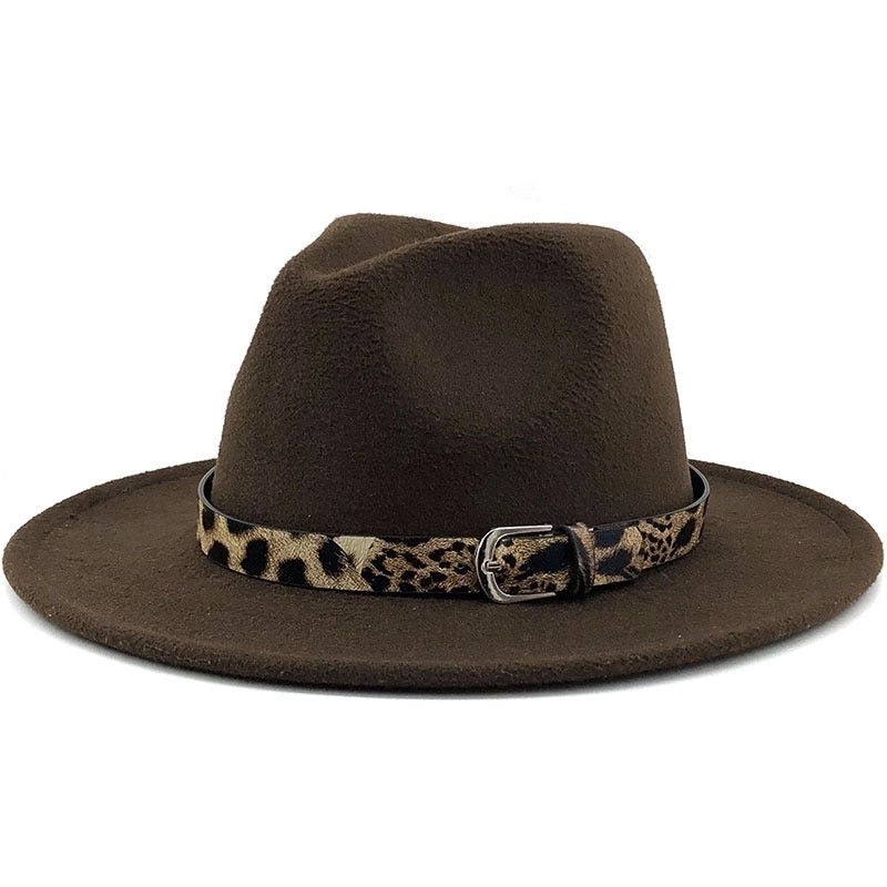 Fashion Leopard Belt Woolen Jazz Hat