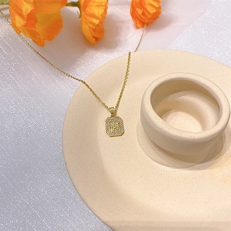 Titanium Steel Lady Inlay Heart Shape Flower Artificial Gemstones Pendant Necklace