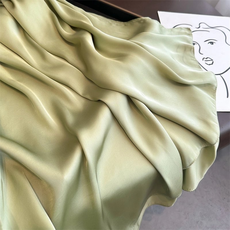 Spring And Summer Solid Color Simple Long Silk Scarf Scarf Women's Beach Scarf Middle East Scarf  Satin Imitation Silk Scarf