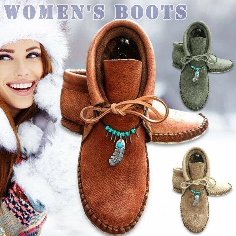 2022 Women Leather Flat Heel Boots