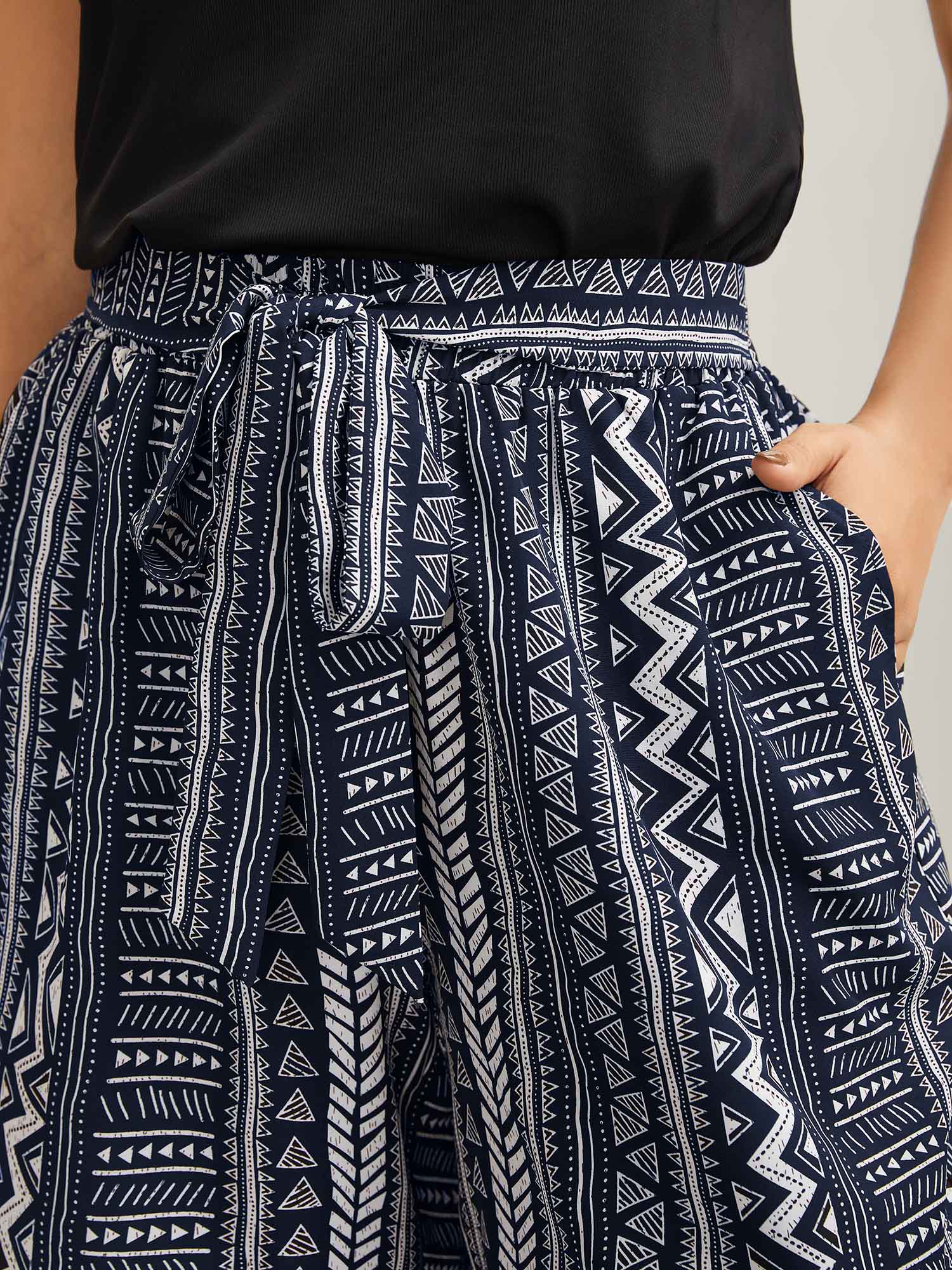 Waist-Tie Wide-Leg Boho Print Pants