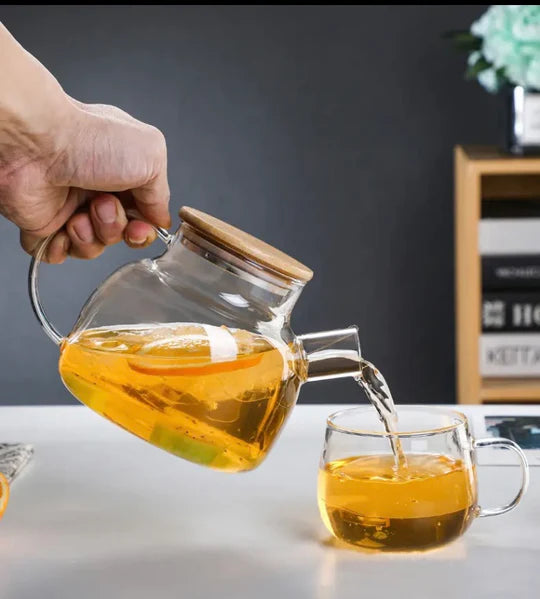 Transparent Glass Teapot With Bamboo Lid
