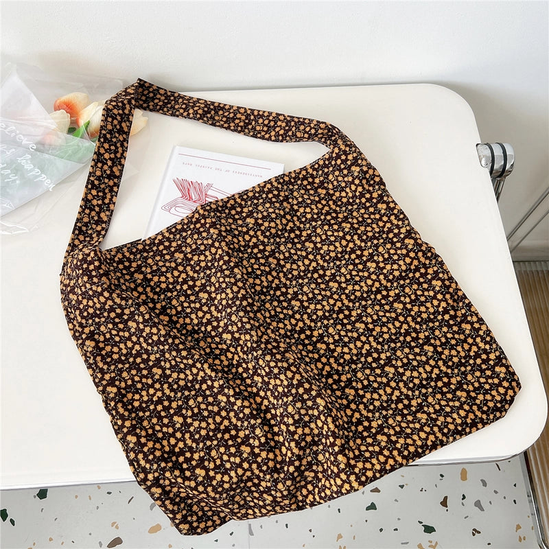 Women's Medium Canvas Flower Basic Classic Style Square Open Canvas Bag