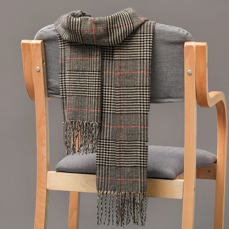Autumn And Winter Men's Plaid Scarf British Plaid Cashmere Tassel Couple Parent-child Men's Scarf