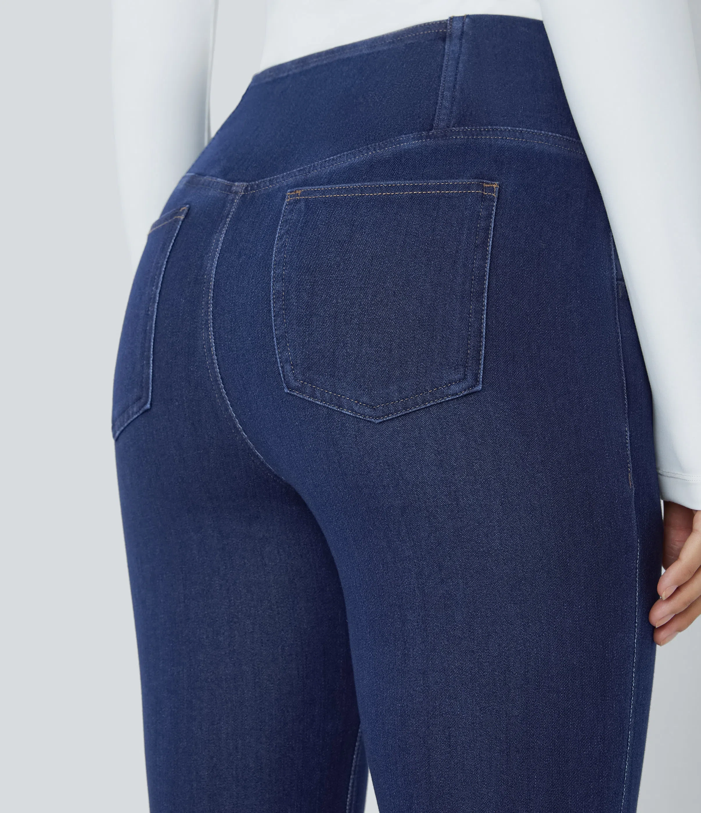 ⚡8 Packs for $25.95⚡- High Waisted Crossover Pocket Washed Stretchy Knit Casual Super Flare Jeans