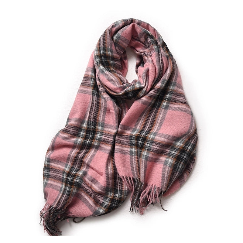 Korean Style Contrast Color Check Retro Artificial Cashmere Scarf Women's Winter Neck Warmer Warm All-matching Fashion Ins Factory