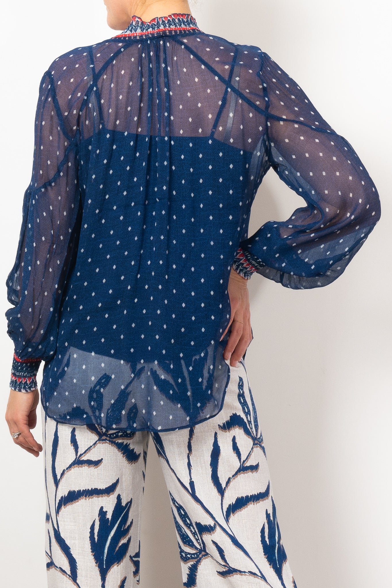 Once Was Phoenix Lapis Spot Chiffon Blouse