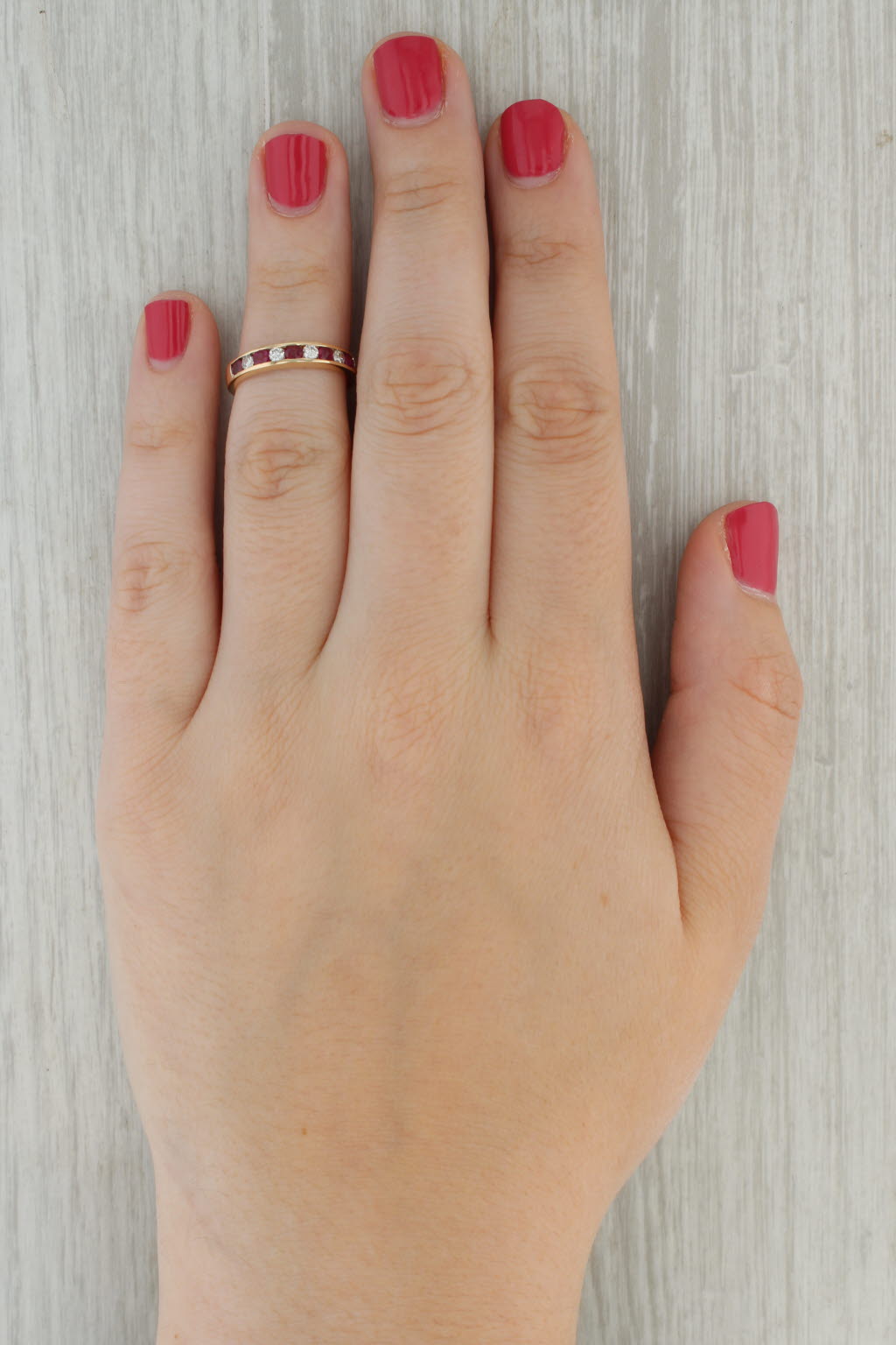 0.56ctw Lab Created Ruby Diamond Ring 14k Yellow Gold Size 6 Stackable