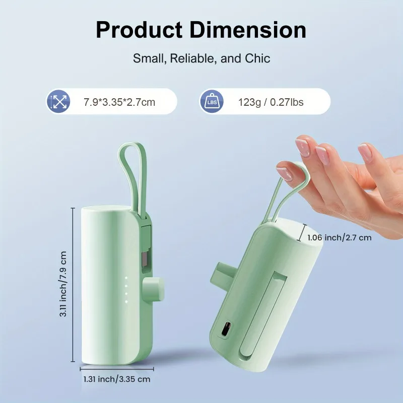 Mini Power Bank Portable 20000mAh Power Phone Charger Capsule Dual USB-C Ports For iPhone11 12 13/13pro 14 15 and Xiaom Huawei