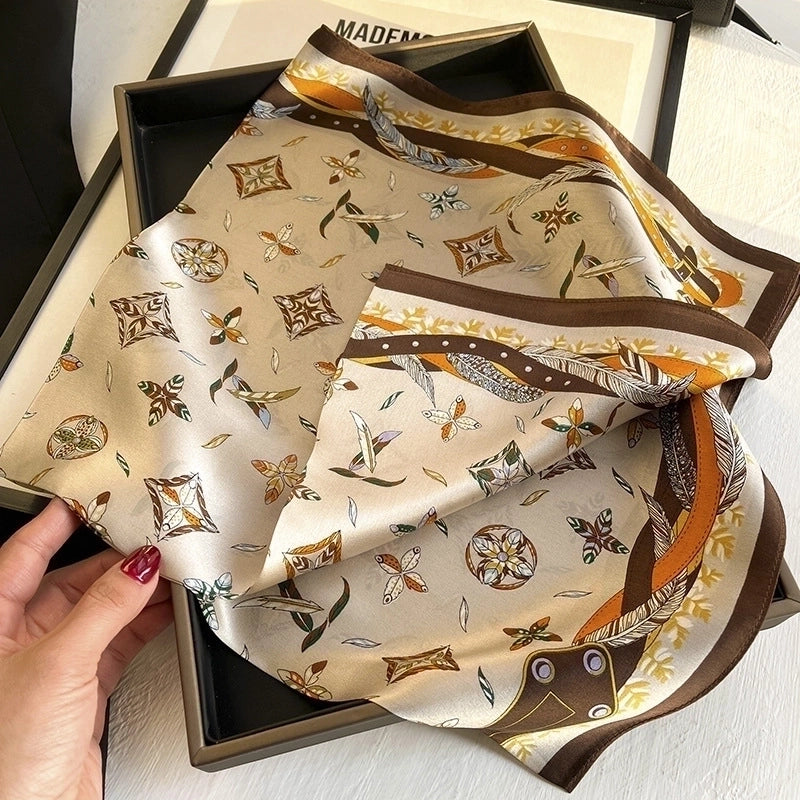 Women's Elegant Minimalist Flower Satin Printing Silk Scarf