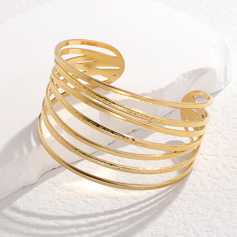 2 Pieces Expressive Stripe Stainless Steel Electroplating Bangles