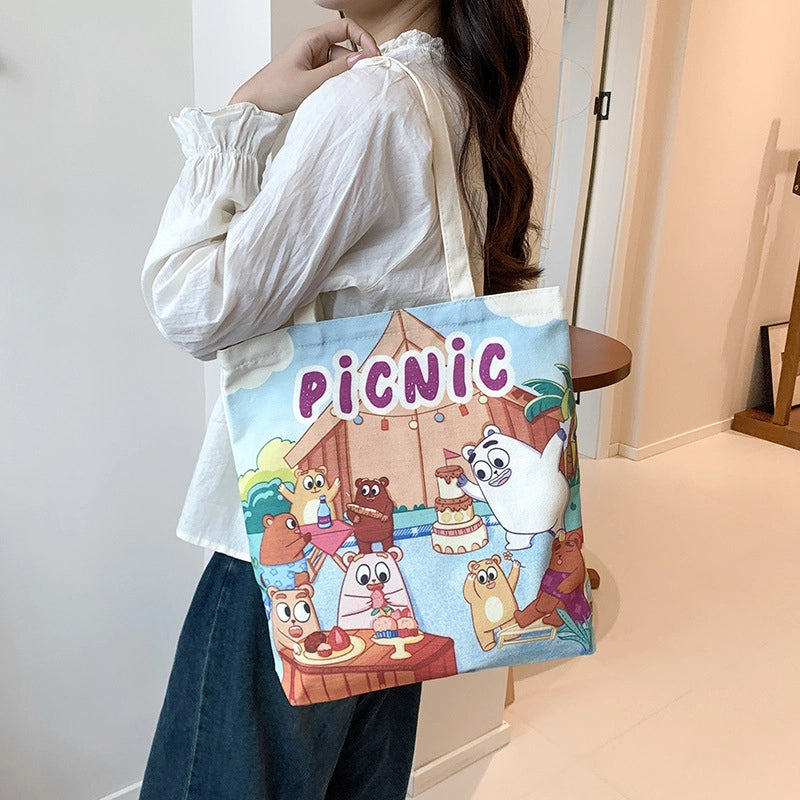 Women's Medium Canvas Cartoon Cute Square Zipper Shoulder Bag