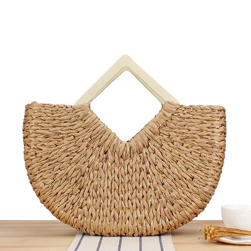 Women's Large Paper String Solid Color Vacation Beach Weave Open Straw Bag