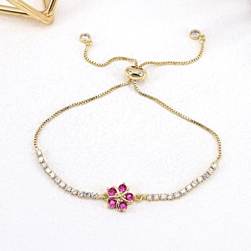 Simple Copper Micro-inlaid Zircon Colorful Flower Adjustable Bracelet