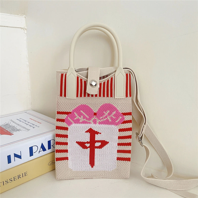 Women's Small Knit Cat Vintage Style Classic Style Bucket Buckle Handbag