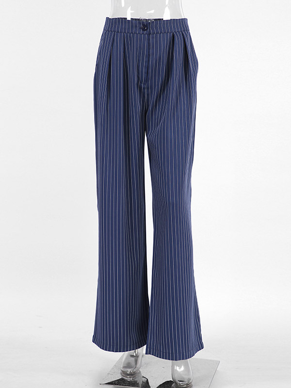High Waisted Wide Pants Buttoned Striped Pants Trousers