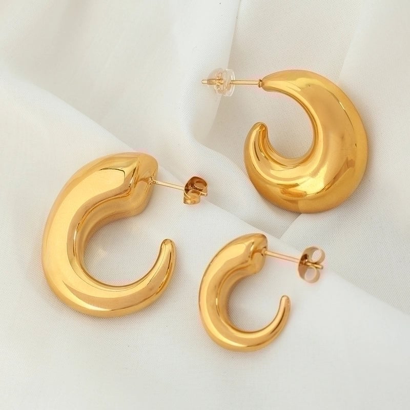 1 Pair Retro C Shape Plating Titanium Steel 18K Gold Plated Ear Studs